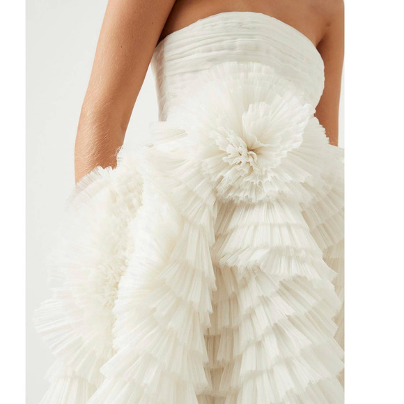 Aje Dress Expressive Mini White Strapless Pleated Ruffles Wedding Bride Large 8 - Picture 13 of 13